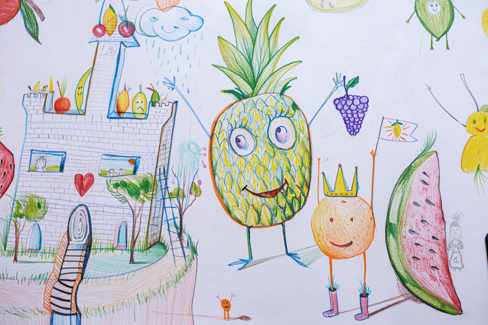 Color pencil kids drawing - magic world concept