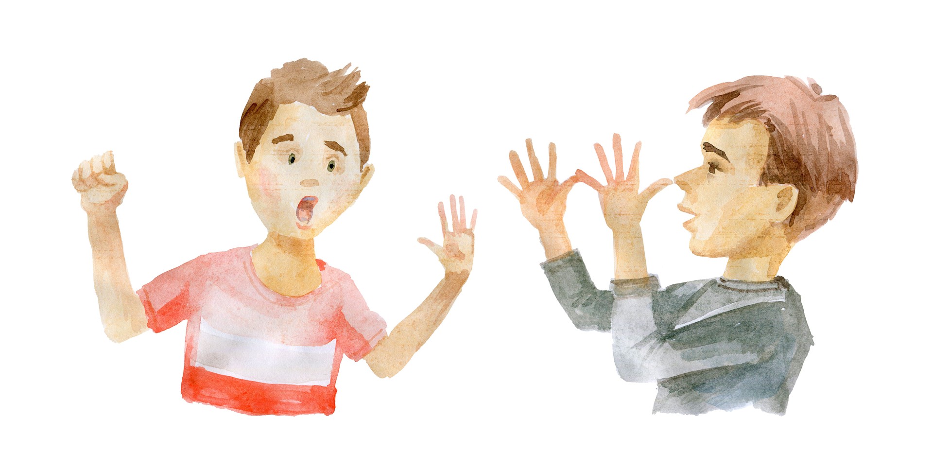 Two figures of teenage boys in emotional states