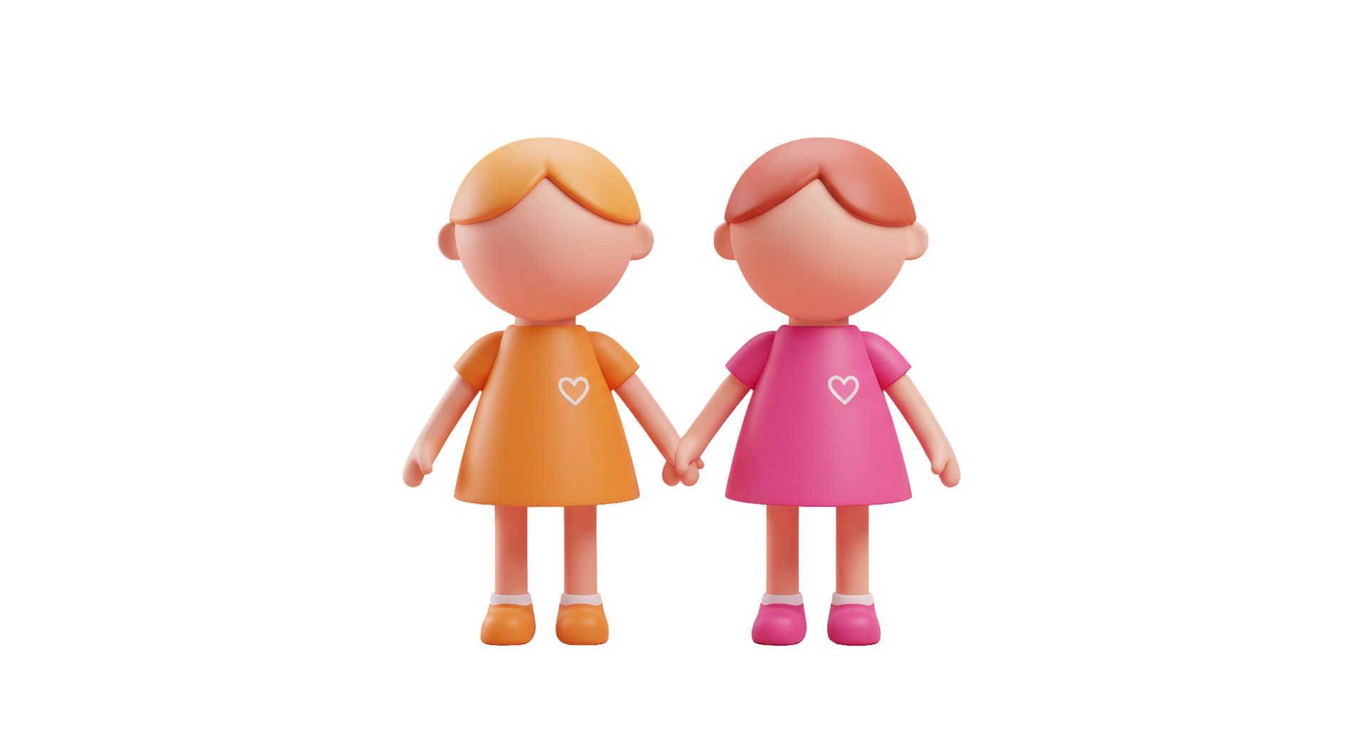 Isolated Two Cartoon Girls Holding Hands in Friendship